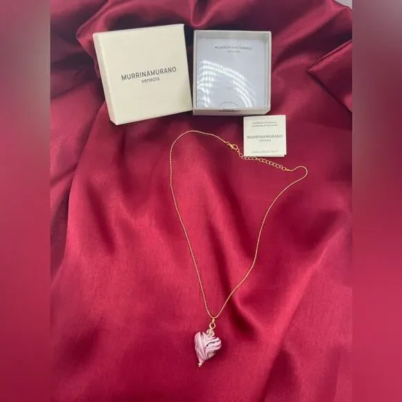 Murrina Murano Venezia Pink Swirl Heart Pendant Necklace - Picture 3 of 6